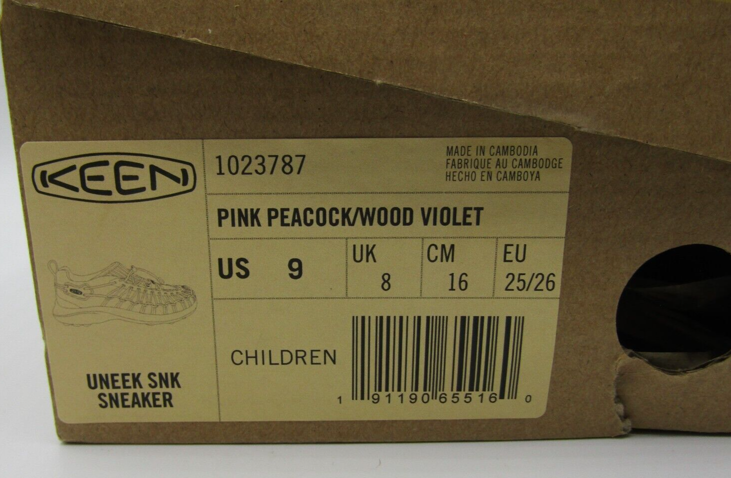 Sneakers SNK Keen Uneek nuove con scatola bambini US 9 rosa viola BX1