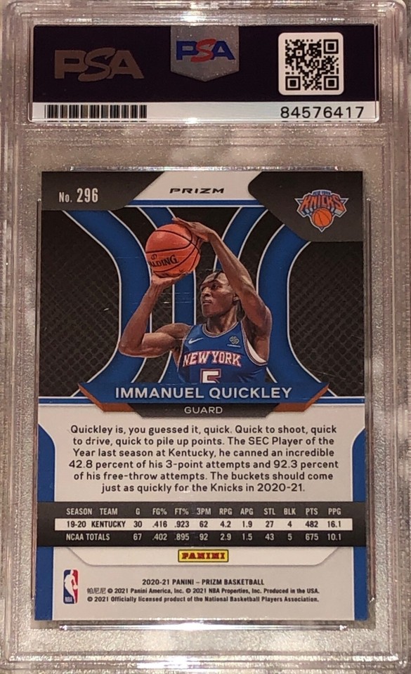 Immanuel Quickley Signed Red White Blue 2021 Panini Prizm Card PSA/DNA ...