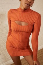 URBAN OUTFITTERS Cut Out Rib Dress Orange UK S RRP £48 FP185