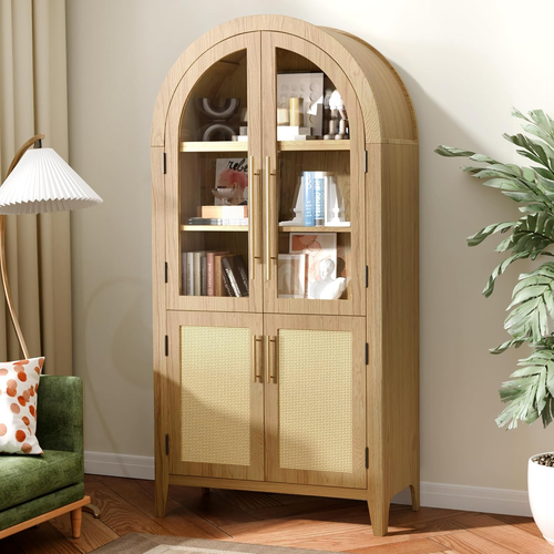 64" Arched Storage Cabinet 5-Tier Modern Farmhouse Stylish Kitchen Cabinet with