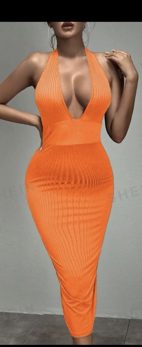 Womens Small Orange Bodycon Dress