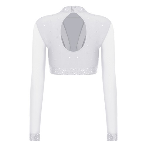 Women Crop Tops Lyrical Blouse Party Shirt Ballet Mock Neck Competition Modern - Picture 30 of 46