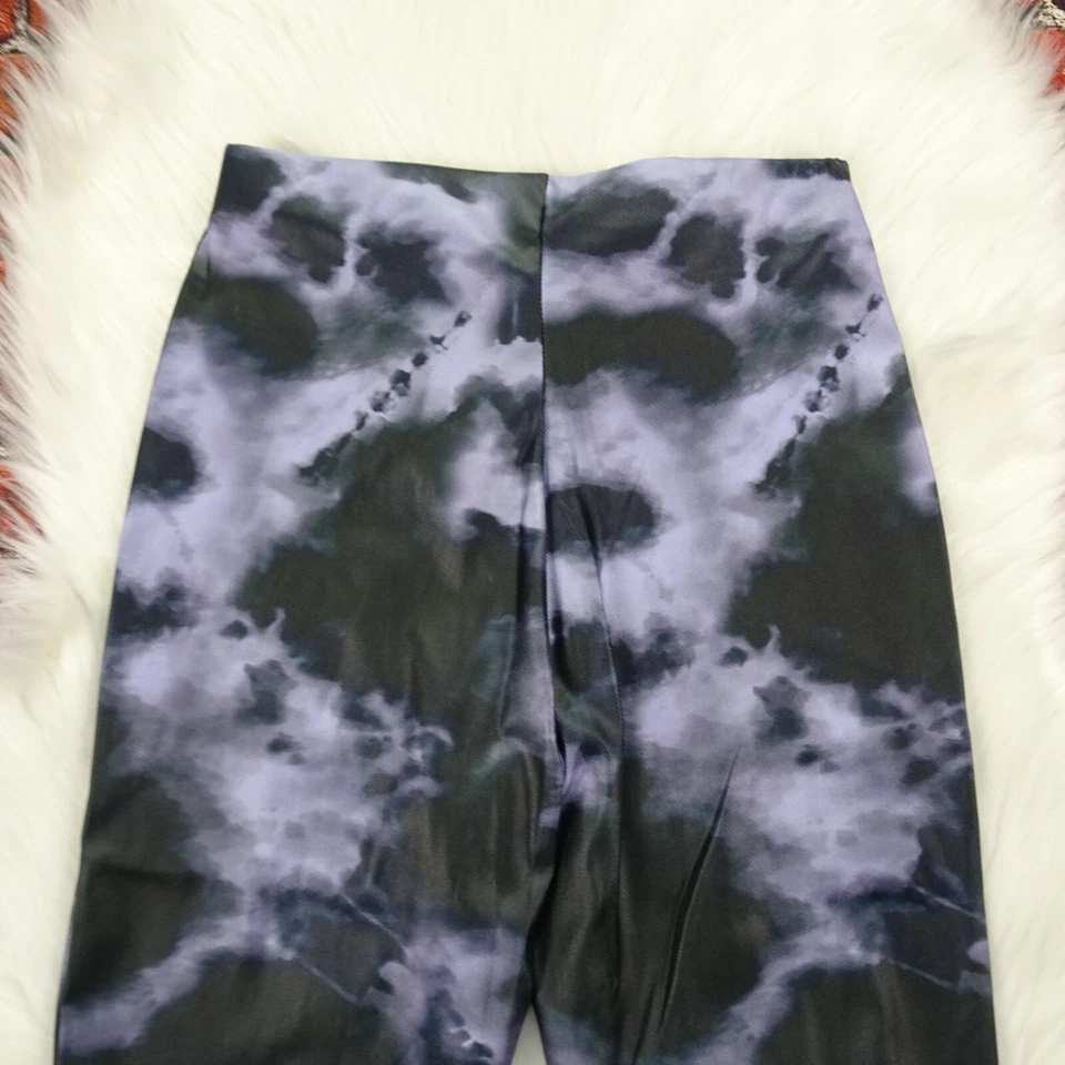 全新带标签 TOPSHOP 紧身裤 扎染 喇叭 复古 90 年代 Groovy 缎面裤子 小号 6P  — 第 4/4 张图片