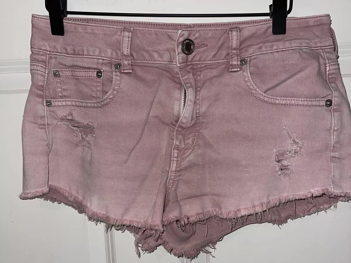 Pink cut top off denim shorts