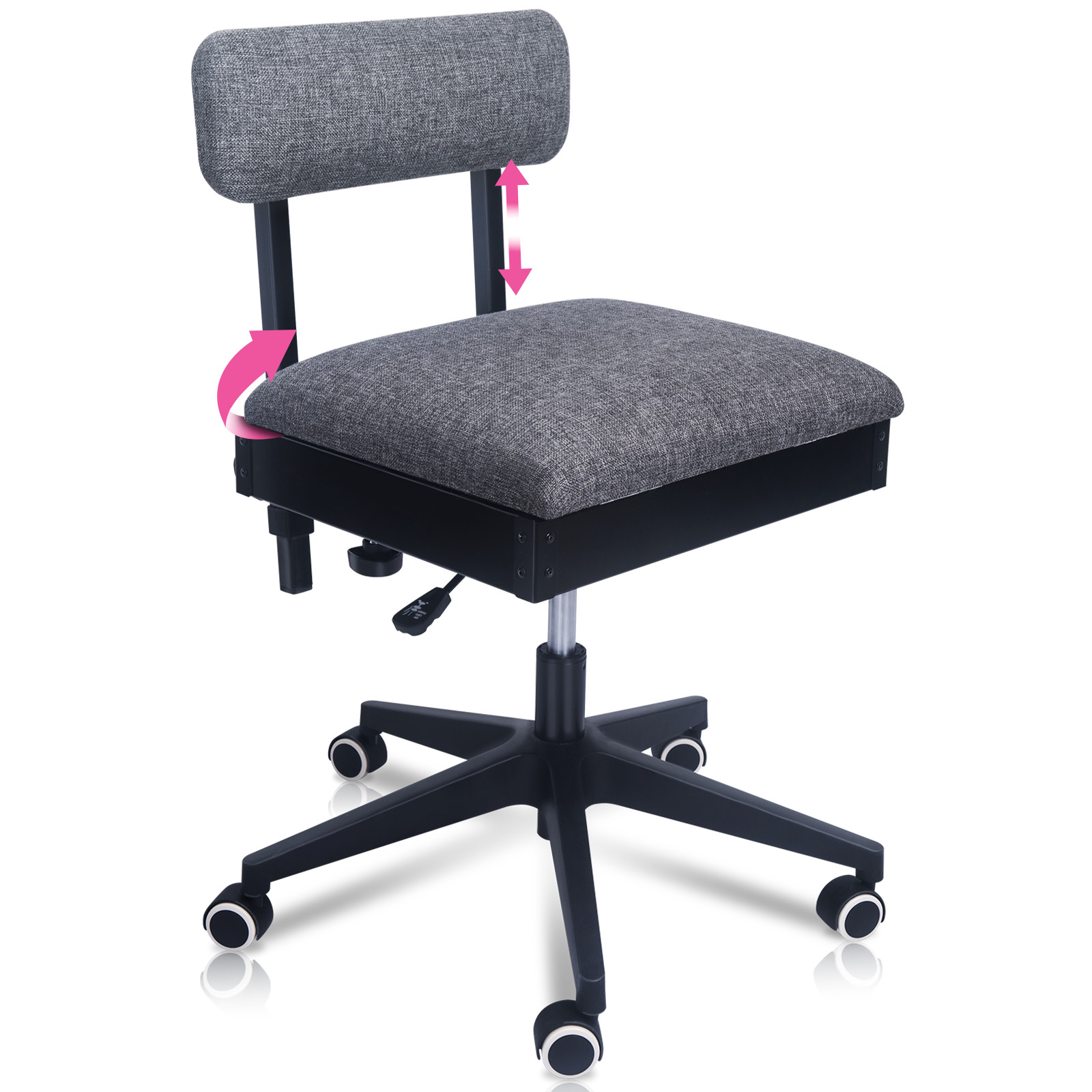 Sewing Chair w/ Wheels–Adjustable Ergonomic Hydraulic Craft Seat w/ Back Support