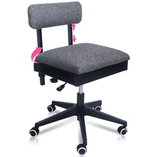 Sewing Chair w/ Wheels–Adjustable Ergonomic Hydraulic Craft Seat w/ Back Support