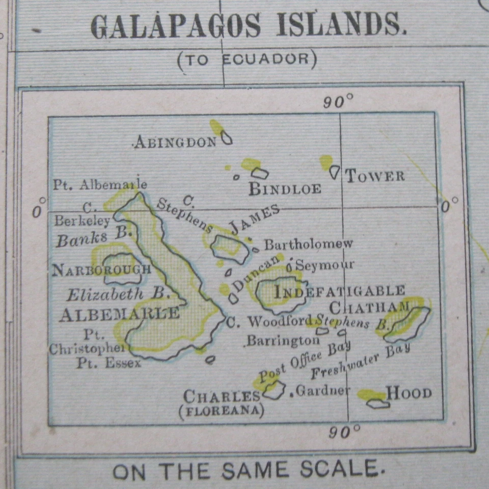 Mapa original antiguo Rand-McNally 1905 Perú, Bolivia y Ecuador (Galápagos) Foto 4 de 4