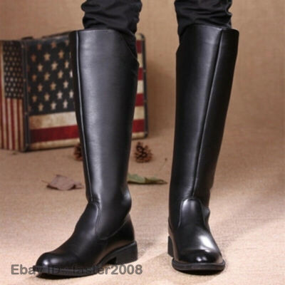 Mens Boots Leather Military Knee High Equestrian Riding Casual Fashion ...