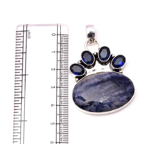 Sodalite Gemstone 925 Sterling Silver Handmade Ethnic Jewelry Pendant 2.6" - Picture 5 of 7