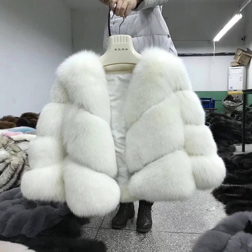 Cappotto giacca pelliccia di volpe allevamento artificiale moda donna 3 file cappotto corto ragazza - Foto 3 di 30