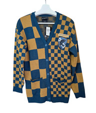 Wizarding World Harry Potter Ravenclaw Embroidered Cardigan Women XS Blue Check