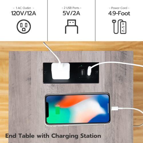 Side Table with Charging Station, End Table with USB Ports and Outlet, Nightstan - Picture 6 of 12