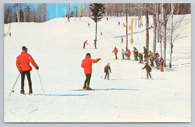 Ski School Okemo Mountain Ludlow Vermont VT 1960s Postcard Skiers Skiing