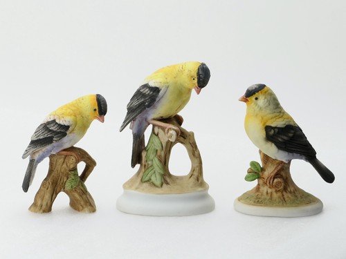 Lefton AMERICAN GOLDFINCH Porcelain Bird Figurines - Lot of 3 / Vintage