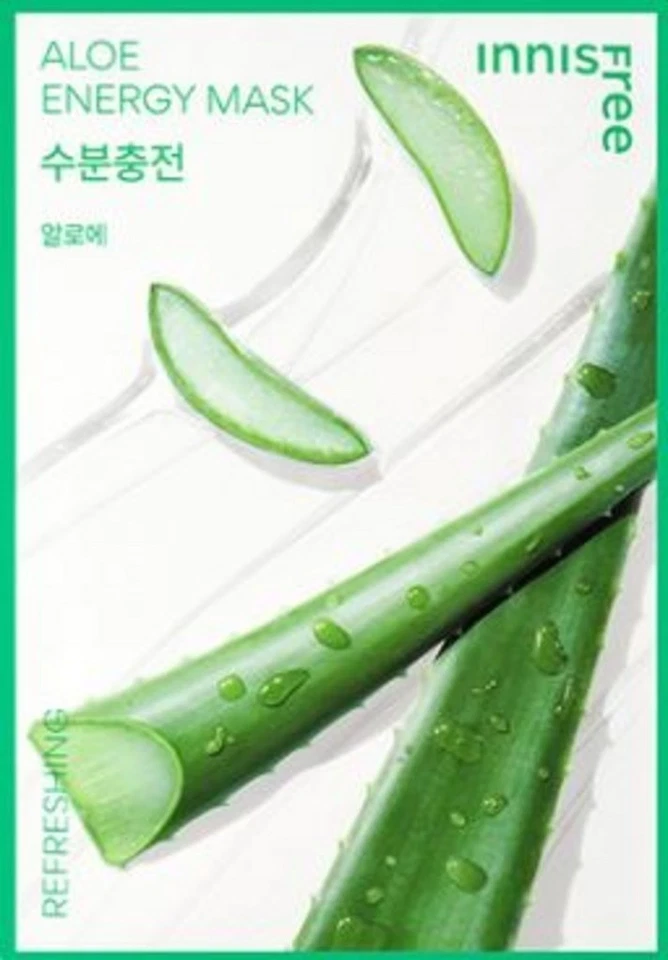 Paquete de mascarillas energéticas Innisfree Aloe Revital solución hidratante y calmante para el cuidado de la piel Foto 3 de 4