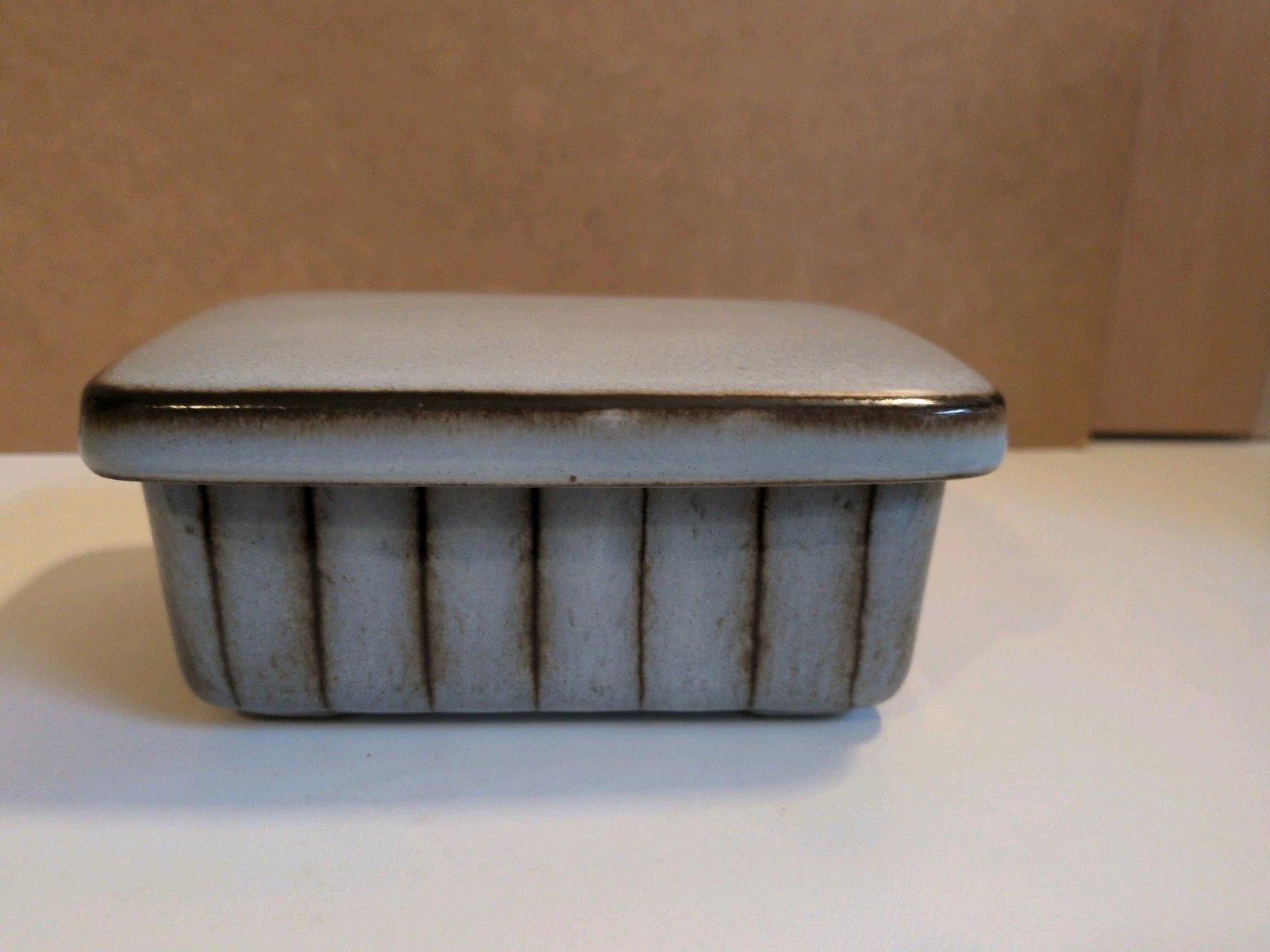 Denby Stoneware Studio Grey and Brown Striped Butter Box Dish with Lid Vintage