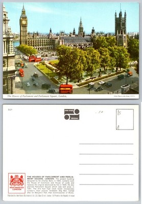 Vintage John Hinde Postcard Houses of Parliament Big Ben London UK 1960s