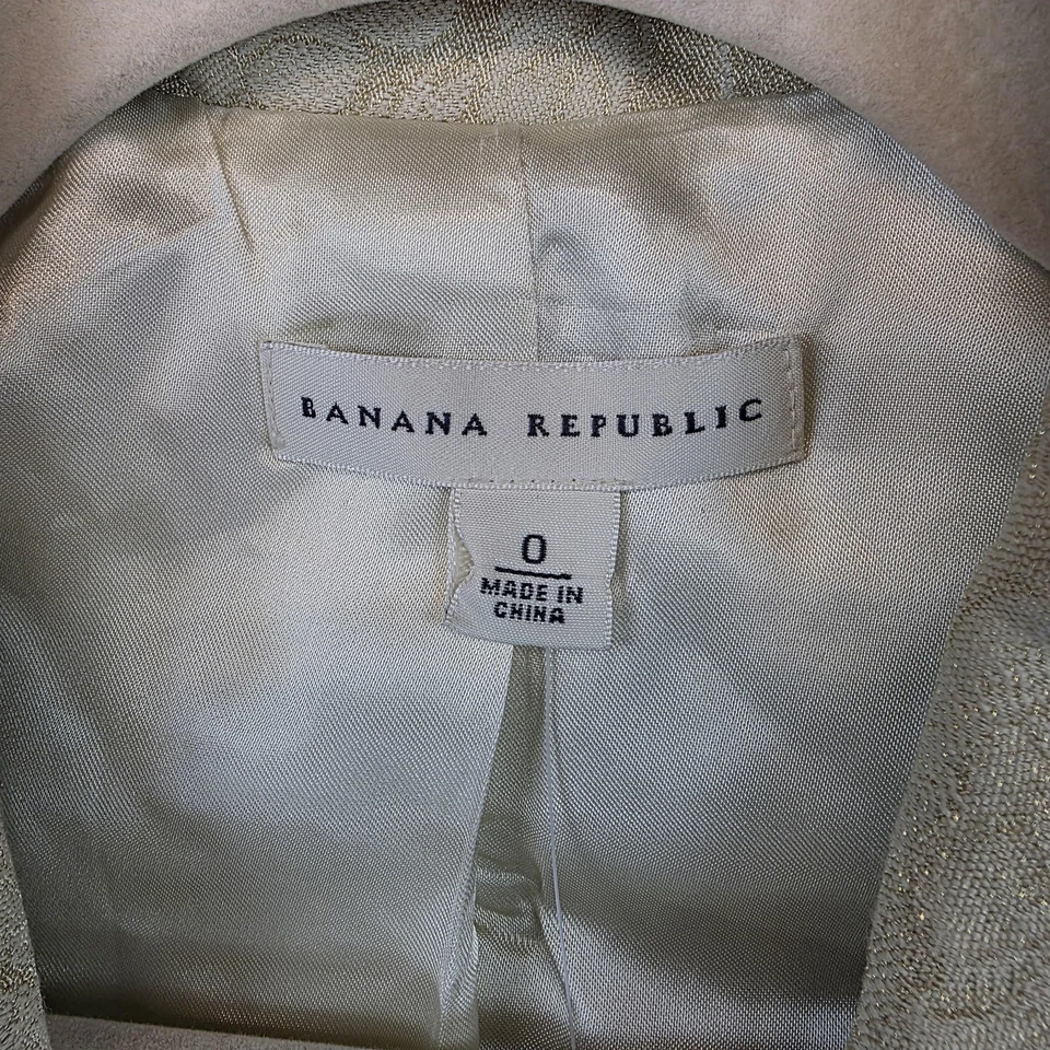 Banana Republic Blazer женщин 0 кремовый металлический шерсти смесь Jacquard цветочный куртка - Изображение 2 из 4