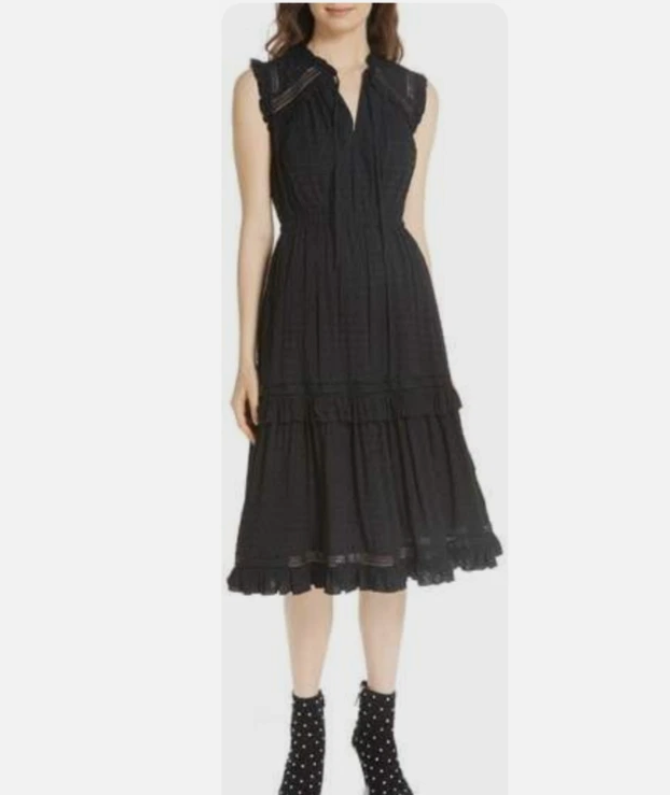 Kate Spade New York Sleeveles Midi Women's Dress Black Size S 100% Cotton