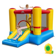 Inflatable Bounce House, Kids Castle Slide Bouncer with Basketball Rim for Gift