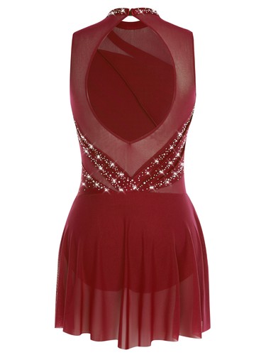 Women Glittery Rhinestone Sleeveles Lyrical Dance Dress Modern Ballet Dancewear - Picture 38 of 85