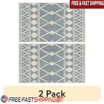 Traditional Blue Diamond Area Rug Machine Washable Indoor Stain Fade Resistant
