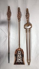Vintage Kupfer & Messing Kamin Dreifach Begleiter Set - gedrehter Griff Werkzeuge