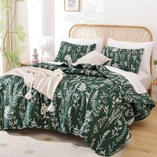 Quilts Queen Size Emerald Green Floral Queen Quilt Bedding Set Microfiber