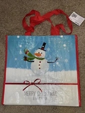 Skilcraft Laminated Reusable Utility Bag, Snowman Merry Christmas & New Year