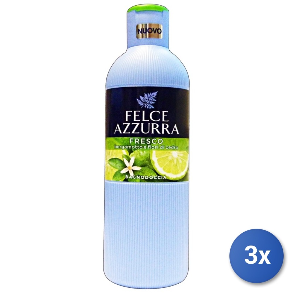 3X Felce Azzurra Fresh Bergamot And Cedar Flower 650 Ml Shower Gel
