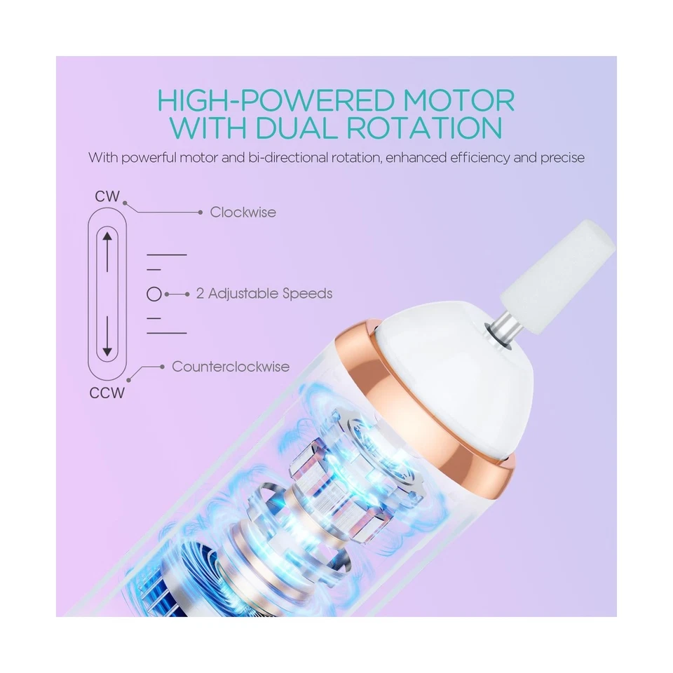 Taladro de Uñas Eléctrico, Kit de Máquina de Limas de Uñas Inalámbrico 2 Direcciones y... Envío Rápido Foto 3 de 4