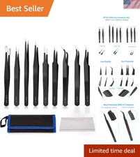 9PCS Precision Tweezers Set, Anti-Static Stainless Steel Precise Tweezers Fi...