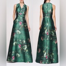 NEW KAY UNGER floral ROSALIND green v neck gown 55112449 sz 2