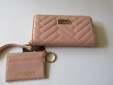 Bebe Sophia Zip Around Quilted Wristlet Wallet Pink With Credit Card Holder NWT