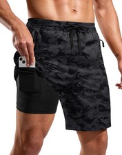 Mens Swim Trunks with Compression Liner 7" Quick Dry Board Shorts Swimsuit Ba...