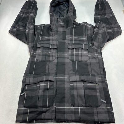 Bonfire Snowboarding Jacket Mens Small Black Plaid Hooded Winter Insulated Ski
