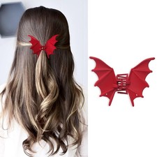 1 PCS Matte Red Metal Bat Hair Claw Clip Goth Halloween Barrette Strong Clamp