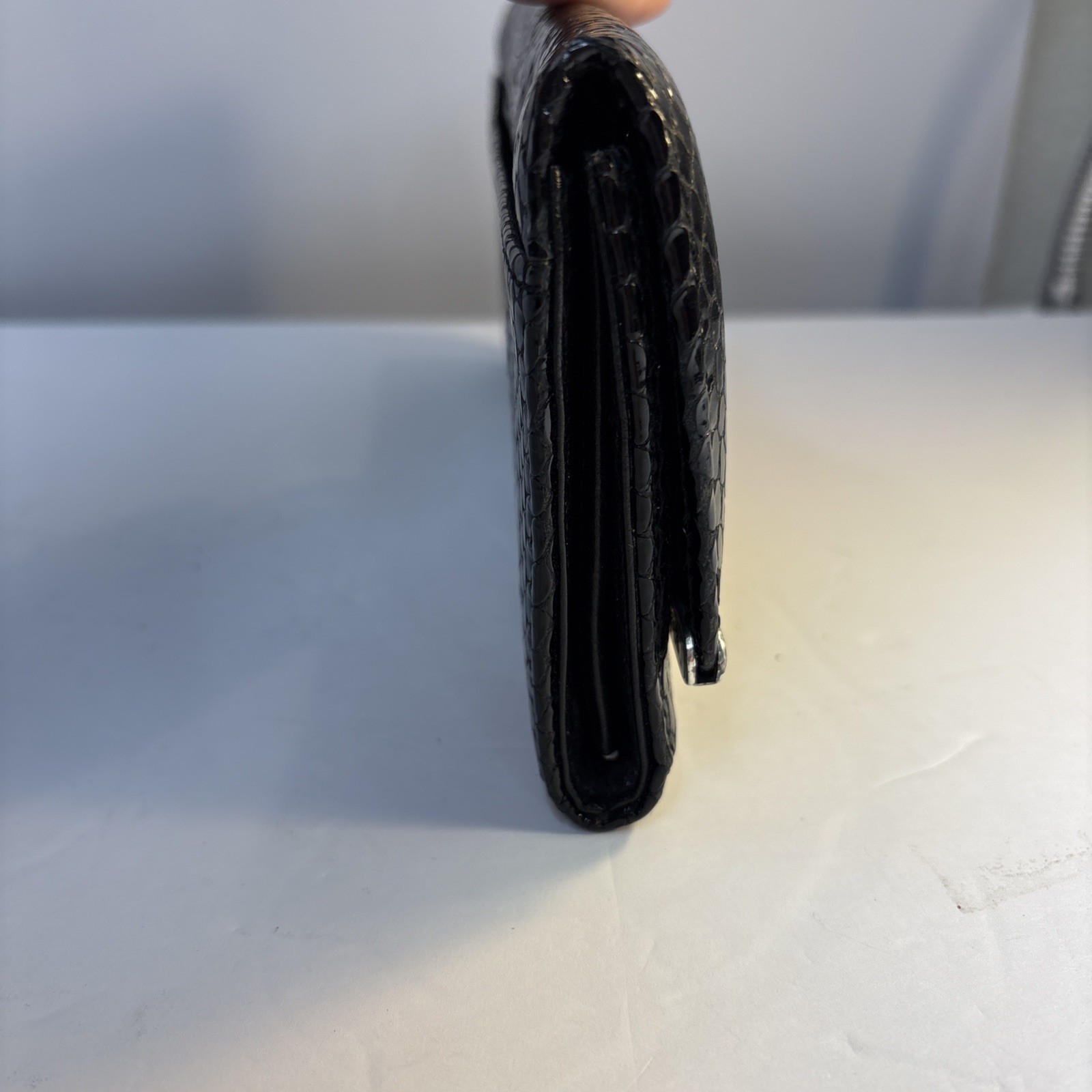 Black Brighton Patent Leather Python Embossed Clu… - image 3