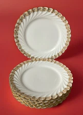 6 Haviland H&Co Limoges France Scalloped Gold Leaves Salad Plates ca 1876-89
