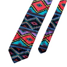 Vintage 80s Rockmount Ranch Wear Silk Tie USA Aztec Native American Denver