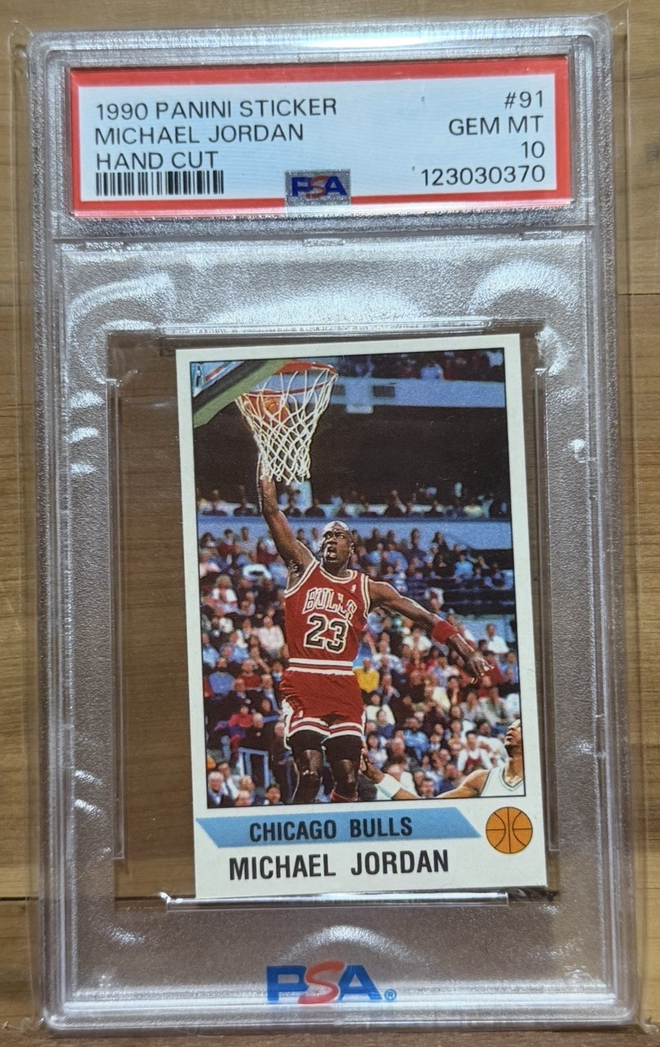 1990 PANINI STICKER HAND CUT #91 MICHAEL JORDAN PSA 10