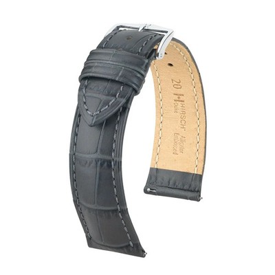 Uhrenarmband in Grau, Kalbsleder, Alligator, Klassisch von HIRSCH - 6 Breiten