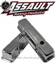 58-86 SBC Chevy Chrome 350 Logo Tall Valve Covers - Small Block 283 327 400