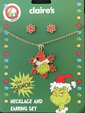 NEW~Dr. Seuss How The Grinch Stole Christmas Necklace & Earrings Set Claire's