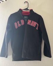 Old Navy Boys Black Fleece Full Zip Sweatshirt Mock Neck Red Accent L 10-12 