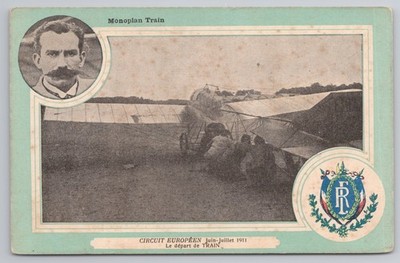 European Circuit 1911 Zug Eindecker Pilot Portrait Emile Train Frankreich
