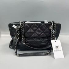 Auth Chanel Black Quilted Caviar Leather PST Chain Tote Crossbody Bag1