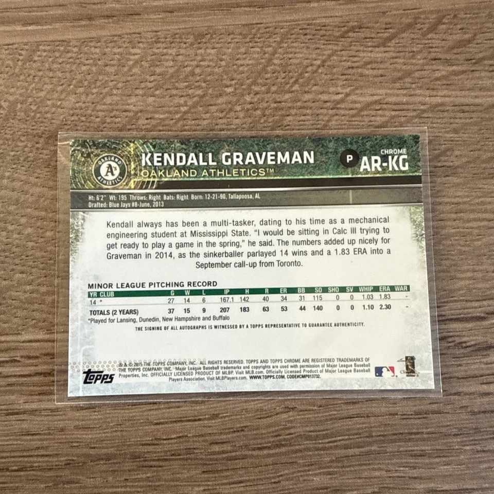 2015 Topps Chrome - Rookie Autographs Kendall Graveman #AR-KG (AU, RC) - Image 2 of 2