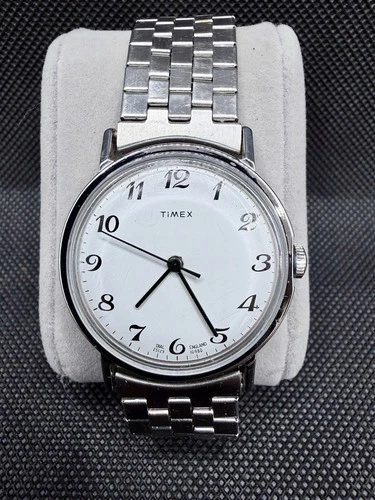 Vintage Timex England 33mm Manual Wind White Dial Watch Runs
