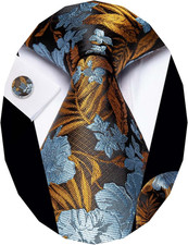 Paisley Tie Sets Floral Necktie Handkerchief Cufflinks Set Silk Woven Ties Busin